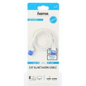 Cablu de rețea HAMA Flexi-Slim, U/UTP CAT 6a, 10 Gbit/s, RJ-45 - RJ45, 0,75 m, Alb