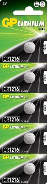 Lithium Button Battery GP CR-1216 3V 5 pcs in blister / price for 1 battery/