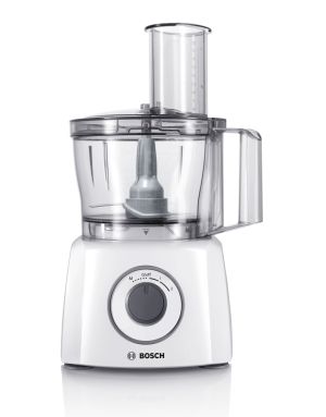 Кухненски робот Bosch MCM3100W, Kitchen machine, MultiTalent 3, 800 W, BPA, plastic bowl 2.3 l , Double-sided stainless steel disc for cutting and shredding, Dough attachment, white