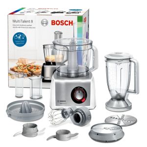 Kitchen robot BOSCH MC812S820, Food processor, MultiTalent 8, 1250 W, add.Tritan blender, Citrus press, Dough Tool, Whisk, White - Brushed stainless steel