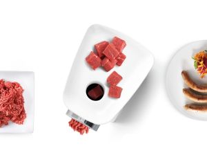 Meat mincer Bosch MFW2520W, Meat mincer SmartPower; 350W - 1500W; Discs: 3.8/8 mm; Sausage attachment; Attachment for kibbutz / meatballs; Out: 1.7kg/min; White