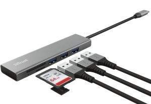 Hub USB TRUST Halyx Fast USB-C Hub și cititor de carduri