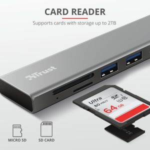 Hub USB TRUST Halyx Fast USB-C Hub și cititor de carduri