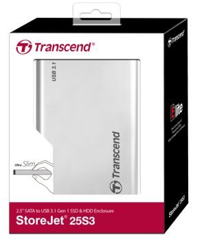 Hard disk case Transcend 0GB StoreJet 2.5" (SATA), USB 3.1, Aluminum housing