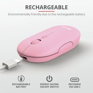 Mouse TRUST Puck Wireless & BT Rechargeable Mouse Pink