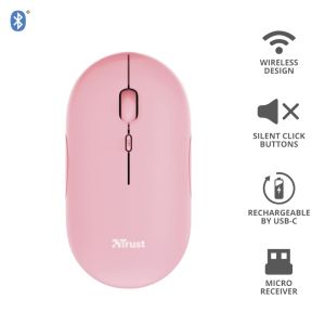 Mouse TRUST Puck Wireless & BT Rechargeable Mouse Pink