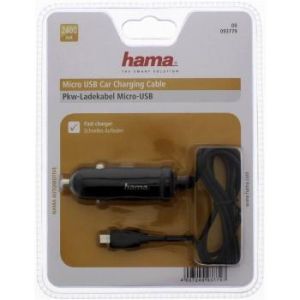 Зарядно за кола HAMA 93779, с кабел, 12V, micro USB, 5V/1A, Черен