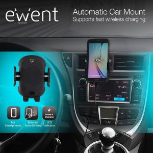 Automatic Smartphone Car Mount with support for fast wireless charging, black