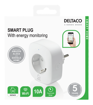 DELTACO SMART HOME power switch, WiFi 2.4GHz, energy monitoring, 1xCEE 7/3, 10A, timer, white