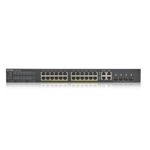 Switch Zyxel 24-Port Gigabit Ethernet Smart Managed PoE+ Switch with 375 Watt Budget and 4 Gigabit Combo Ports and Hybrid mode