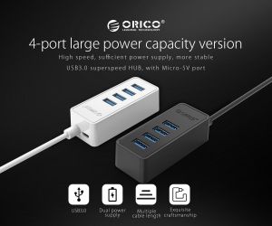 Orico хъб USB3.0 HUB 4 port - USB/Micro USB input, Black - W5P-U3-030