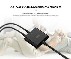 Orico външна звукова карта USB Sound card - Headphones, Mic, 4 PIN headset, Black - SKT3-BK