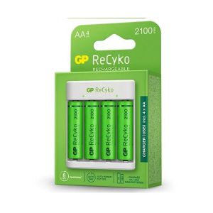 GP ReCyko 4-Slot E411 USB Charger (w/ 4&#039;s 2100mAh AA Batteries)