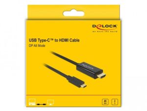 Кабел Delock, USB-C мъжко - HDMI мъжко, 2.0 m, 4K 30 Hz, 2 m, Черен