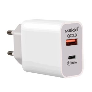 Makki бързо зарядно Fast Charger Wall - QC3.0 + Power Distribution Type-C 18W White - MAKKI-PQ18W-WH