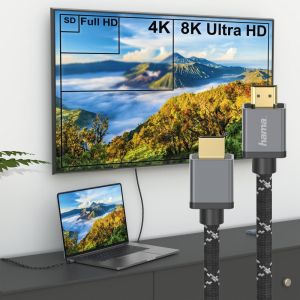 Кабел HAMA Ultra HD, HDMI мъжко - HDMI мъжко, 8K, 48GB/s,метал, 2 м, Позл. конектори, Черен