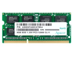 Memorie Apacer 8GB Memorie pentru notebook - DDR3 SODIMM 204pin Tensiune joasă 1.35V PC12800 @ 1600MHz