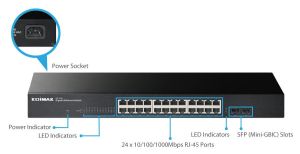 Switch EDIMAX GS-1026,  24x Gigabit ports, 2х SFP ports, Rack-mount