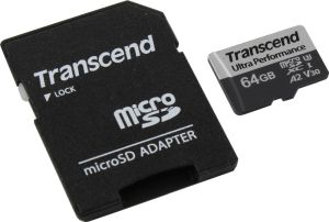 Memorie Transcend 64GB micro SD cu adaptor UHS-I U3 A2 Ultra Performance
