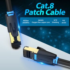 Cablu Vention LAN SFTP Cat.8 Patch Cable - 2M Negru 40Gbps - IKABH