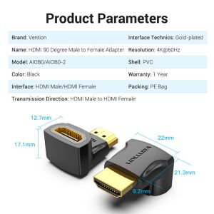 Vention Adapter HDMI Right Angle 90 Degree M/F - AIOB0
