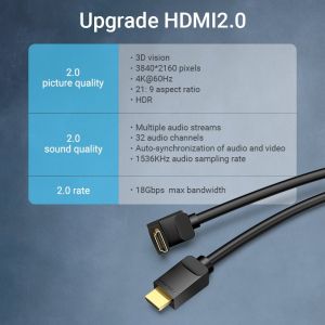 Vention HDMI Right Angle 270 Degree v2.0 M / M 4K/60Hz Gold - 1.5M Black - AAQBG