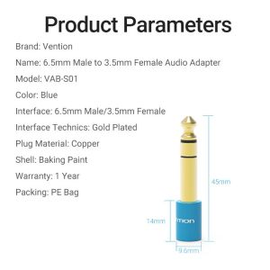 Vention адаптер Adapter Audio 6.5mm M / 3.5mm F - Blue - VAB-S01-L