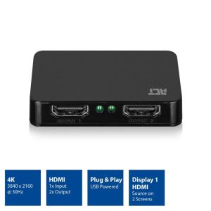 HDMI Сплитер ACT AC7835, 1/2, 4K@30Hz, USB, Черен