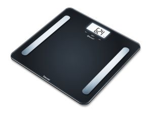 Везна Beurer BF 600 BT diagnostic bathroom scale in pure black, Weight, body fat, body water, muscle percentage, bone mass, AMR/BMR calorie display; BMI calculation; White illuminated display; Bluetooth; 180 kg / 100 g