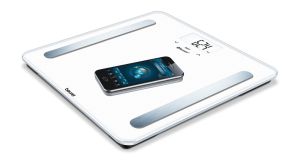 Везна Beurer BF 600 BF diagnostic bathroom scale in pure white, Weight, body fat, body water, muscle percentage, bone mass, AMR/BMR calorie display; BMI calculation; White illuminated display; Bluetooth; 180 kg / 100 g