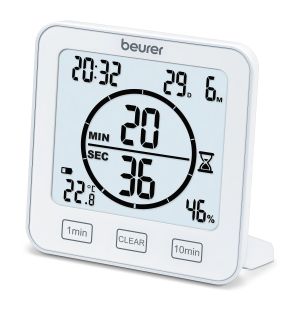 Higrometru Termohigrometru Beurer HM 22; afișează temperatura, umiditatea relativă, data și ora; funcția de cronometru; butoane senzoriale