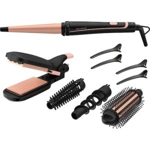 Curling iron Rowenta CF4231F0 Multi Styler Infinite looks 14 in 1, conical, monotemp, accessories: conical curling wand, 2 in 1 straightening and crimping plates, elliptic waving wand, cool tip, pouch, heating indicator, heat-up time 60s, hanging loop