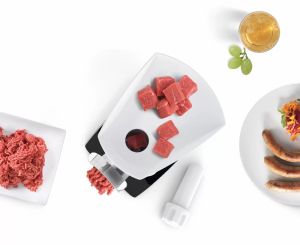 Месомелачка Bosch MFW3X15B, Meat mincer, CompactPower 2000 W, 2,5 kg/min, Fruit press, Sausage attachment, Reverse function, White, black