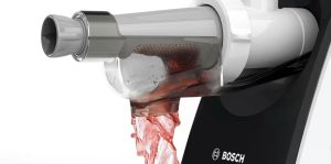 Месомелачка Bosch MFW3X15B, Meat mincer, CompactPower 2000 W, 2,5 kg/min, Fruit press, Sausage attachment, Reverse function, White, black