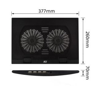 ACT Laptop Cooler, Up to 17", With Two Fans, USB Hub, Black