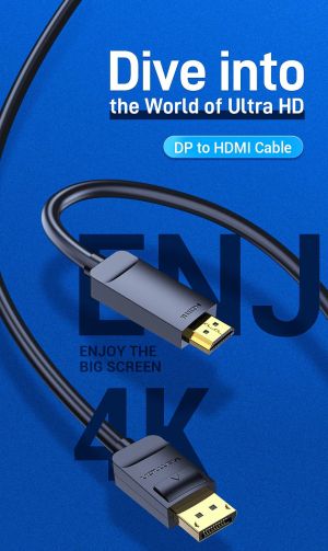Cablu Vention Cablu DisplayPort la HDMI 1,5m - 4K, placat cu aur - HAGBG
