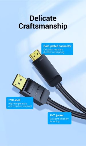 Vention Cable DisplayPort to HDMI 1.5m - 4K, Gold Plated - HAGBG