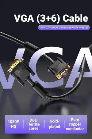 Cablu cablu monitor Vention VGA HD15 M / M 2,0 m placat cu aur, 2 ferite - DAEBH