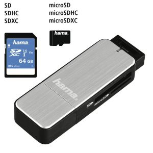 Hama USB 3.0 Card Reader, SD/microSD, silver 