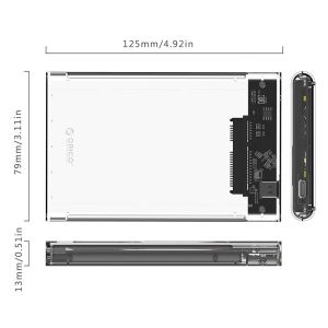 Orico Storage - Case - 2.5 inch 10Gbps Type-C Transparent - 2139C3-G2-CR-EP
