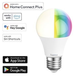 Hama WLAN LED Lamp, E27, 10W, RGBW, Dimmable, Bulb, for Voice / App Control
