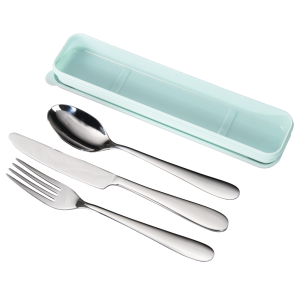 Xavax Cutlery Set, Knife, Fork, Spoon, Stainless Steel, To-Go Cutlery with Box, blue