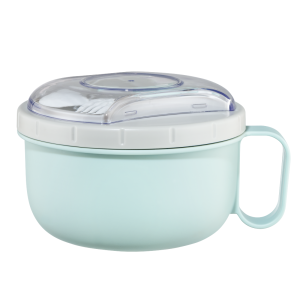 Xavax Round Lunch Box, for Microwave, with Cutlery, 1100 ml, pastel blue / grey