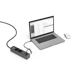 Hama Power Strip, 2-Way, USB-C/A 65 W, PD, Switch, 1.4 m, black/grey