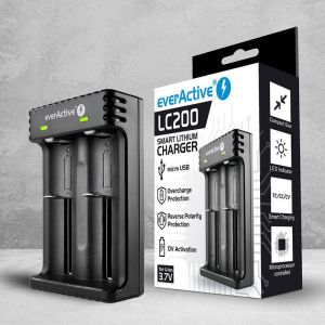 Încărcător pentru baterii LiIon 3.7v CR18650,CR123,14500 2 prize USB micro LC-200 EverActive
