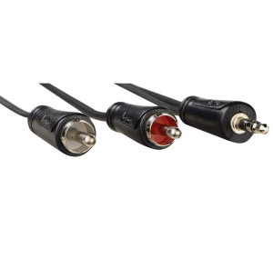 Аудио кабел HAMA, 3.5 mm жак мъжко - 2 x RCA мъжко, 5м, Черен