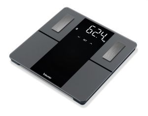 Везна Beurer BF 500 BT diagnostic bathroom scale in black, titanium-coated stainless steel electrodes, extra-large magic display 40mm, Weight, body fat, body water, muscle percentage, bone mass, AMR/BMR calorie display; BMI calculation; Bluetooth; 180 kg 