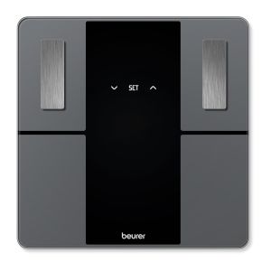 Scale Beurer BF 500 BT diagnostic bathroom scale in black, titanium-coated stainless steel electrodes, extra-large magic display 40mm, Weight, body fat, body water, muscle percentage, bone mass, AMR/BMR calorie display; BMI calculation; Bluetooth; 180 kg