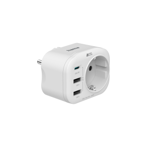 Hama 4-Way Multi-Adapter for Socket, 1 USB-C PD, 2 USB-A, 1 Earthed Contact, 20W