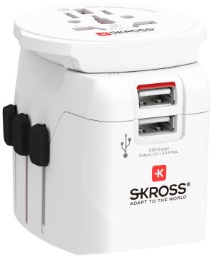 Adaptor SKROSS PRO Light, 2 x USB-A, World, Alb